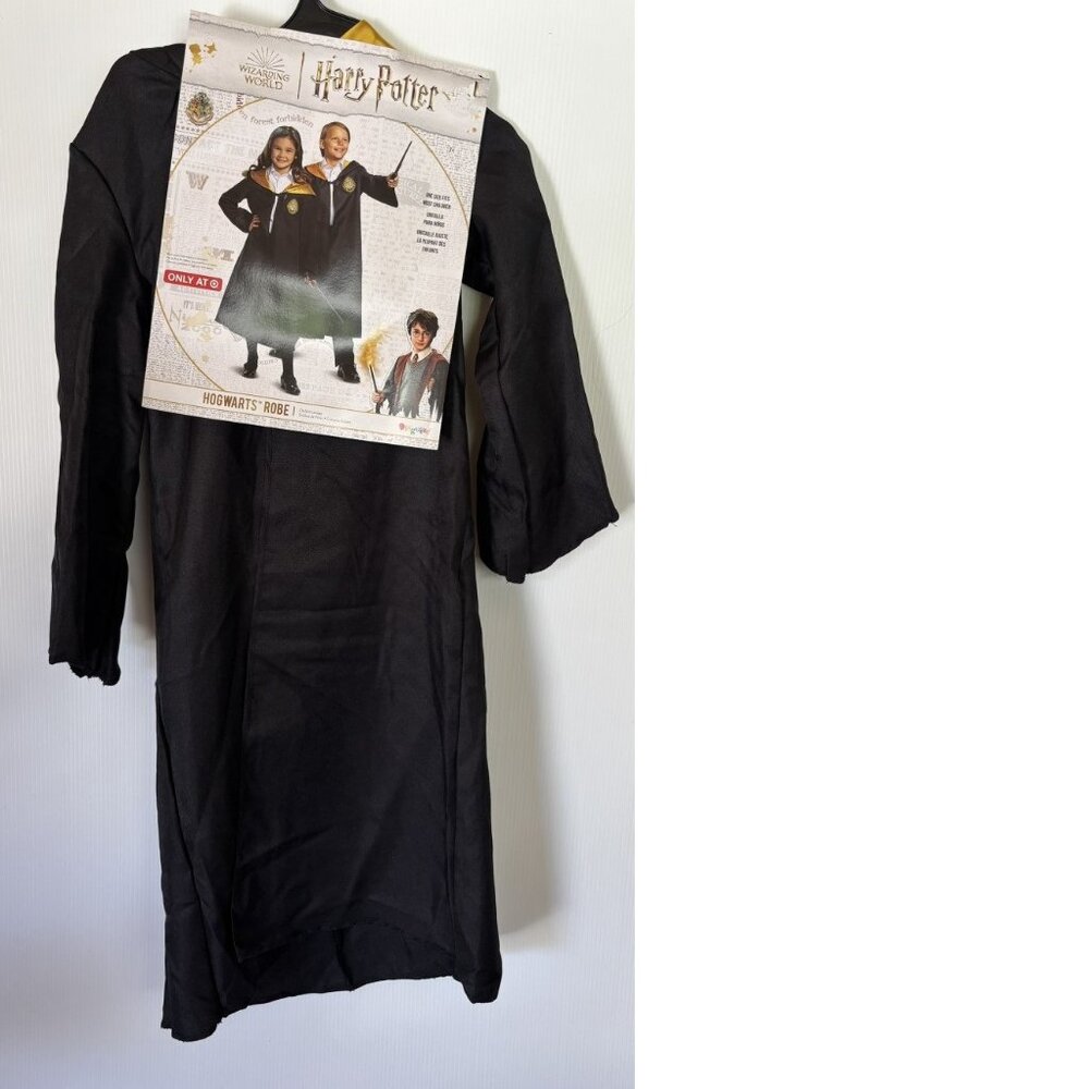 Harry Potter Hogwarts Robe & Scarf Halloween Costume 7/8 Black & Gold Hooded - Picture 3 of 6